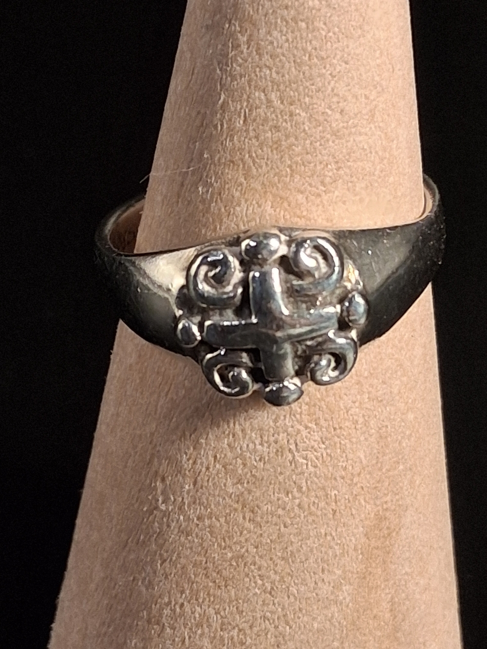 Sterling Silver Cross Motif Signet Ring - Silver